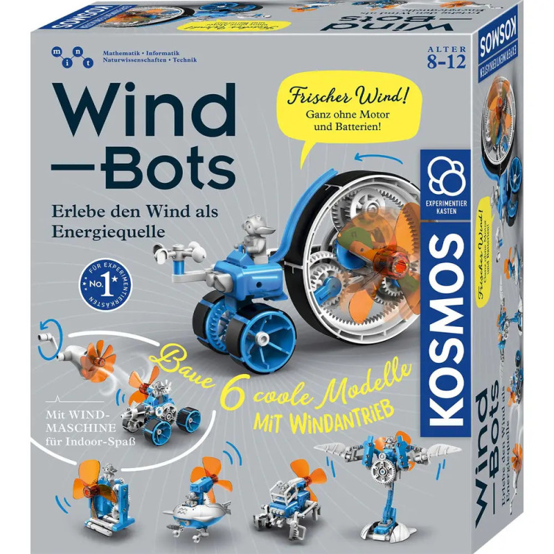 Wind Bots Bausatz mit blauen und orangefarbenen windbetriebenen Robotermodellen für Kinder von 8 bis 12 Jahren. Wind Bots Bausatz mit blauen und orangefarbenen windbetriebenen Robotermodellen für Kinder von 8 bis 12 Jahren.