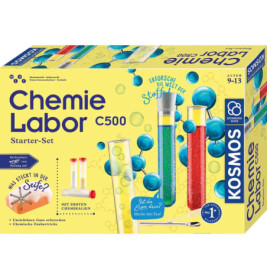 Kosmos Chemie Labor C500 Starter-Set, bunte Reagenzgläser, deutschsprachig, empfohlen für Kinder von 9-13 Jahren.