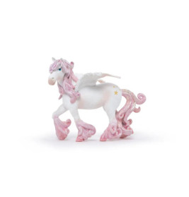 Weiße Einhornfigur mit Flügeln, pinker Mähne, Schweif und Hufen sowie goldenem Stern am Hinterbein.