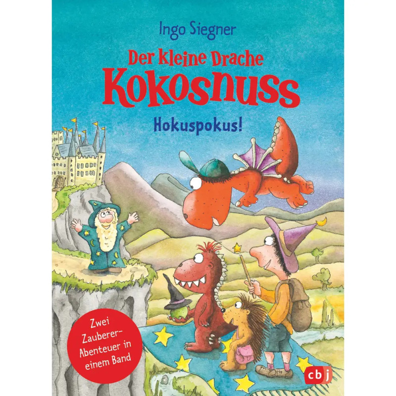 Cover von Der kleine Drache Kokosnuss Hokuspokos! mit Drache, Schloss und zwei Kindern. Cover von Der kleine Drache Kokosnuss Hokuspokos! mit Drache, Schloss und zwei Kindern.