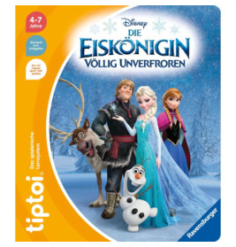 Cover von Die Eiskönigin mit Elsa, Anna, Kristoff, Sven und Olaf vor verschneitem Hintergrund.