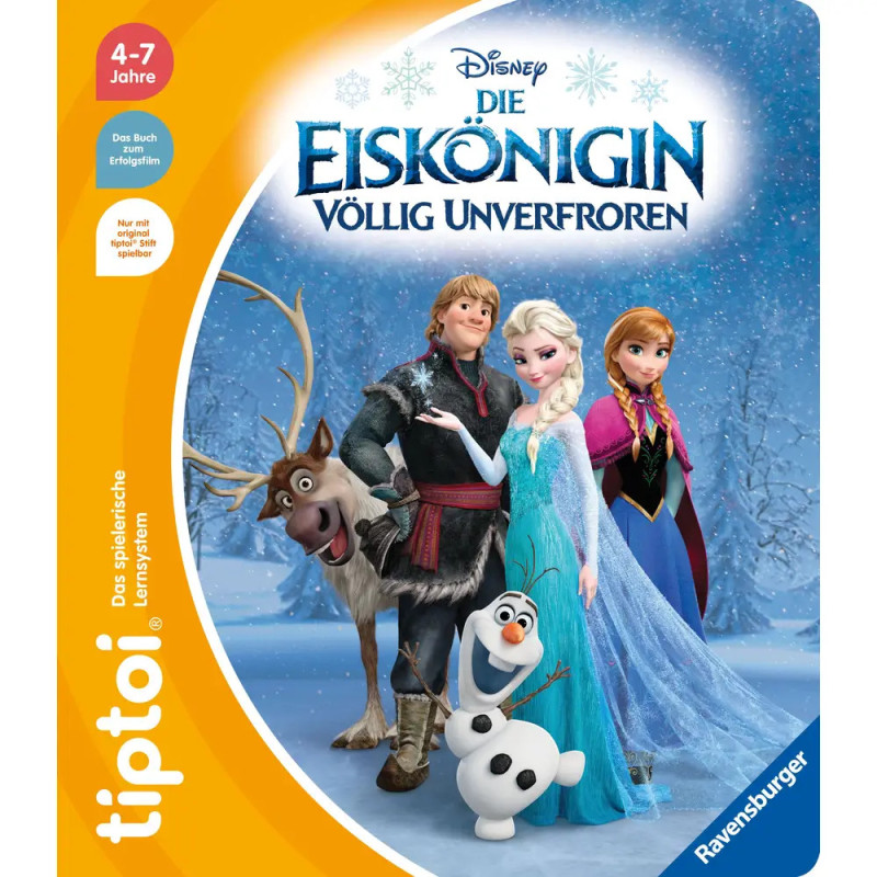 Cover von Die Eiskönigin mit Elsa, Anna, Kristoff, Sven und Olaf vor verschneitem Hintergrund. Cover von Die Eiskönigin mit Elsa, Anna, Kristoff, Sven und Olaf vor verschneitem Hintergrund.