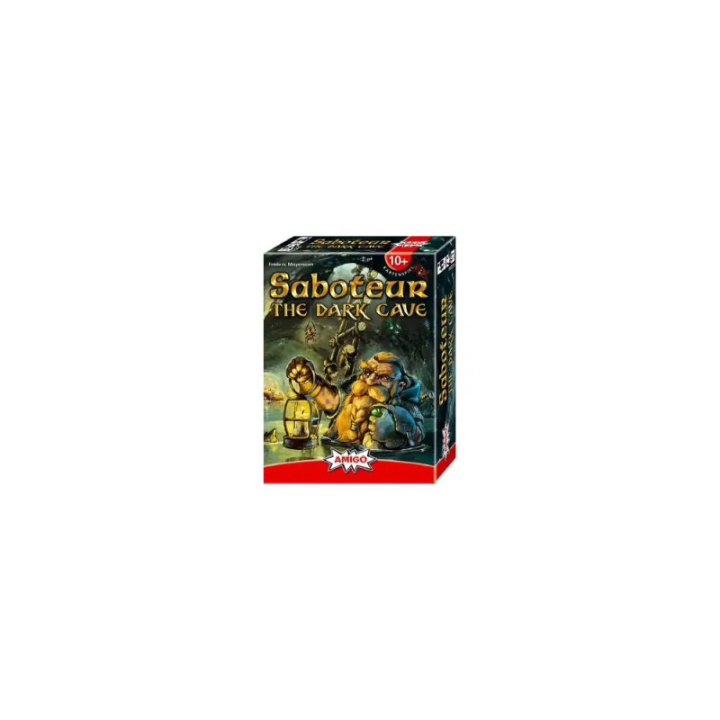 Box von Saboteur: The Dark Cave mit Zwerg, der eine Laterne und einen Pickel hält. Box von Saboteur: The Dark Cave mit Zwerg, der eine Laterne und einen Pickel hält.