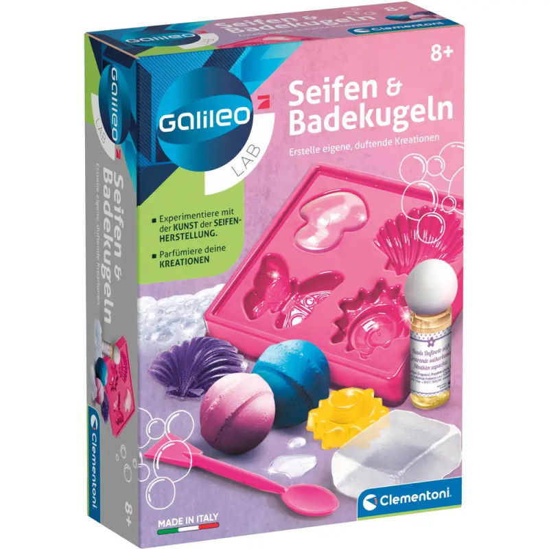 Galileo Lab Set: Seifen- und Badebombenherstellung mit Formen, Pulvern und Flasche, ab 8 Jahren.
