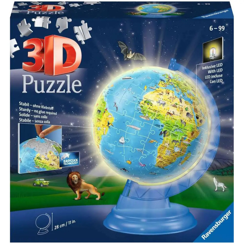 Ravenburger 11274 Puzzle Puzzle-Ball Kinderglobus mit Licht deutsch 3D 180 Teile
