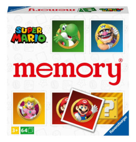 Super Mario Memory-Spiel mit Mario, Yoshi, Wario, Peach und einem Fragezeichen-Block auf der Verpackung.