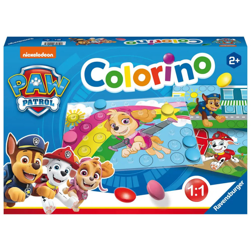 Colorino Paw Patrol Spielbox mit bunten Steckern und Comic-Hundewelpen auf der Vorderseite. Colorino Paw Patrol Spielbox mit bunten Steckern und Comic-Hundewelpen auf der Vorderseite.