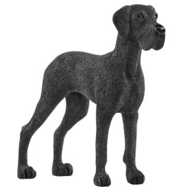 Schwarze, strukturierte Statue eines stehenden Hundes mit kurzem Schwanz und Schlappohren.