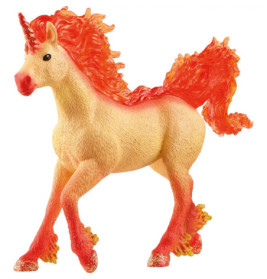 Einhorn-Spielzeug mit cremefarbenem Körper sowie leuchtend orangefarbener Mähne, Schweif und Hufen.