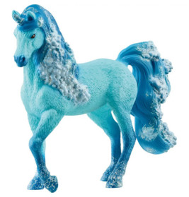 Blaue Einhornfigur mit glitzernder Mähne und Schweif, verziert mit weißen und silbernen Akzenten.