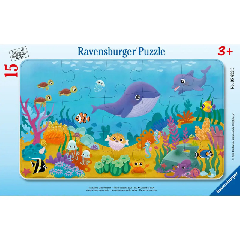 Ravensburger Kinderpuzzle 05632 - Tierkinder unter Wasser - 15 Teile Rahmenpuzzle für Kinder ab 3 Ja Ravensburger Kinderpuzzle 05632 - Tierkinder unter Wasser - 15 Teile Rahmenpuzzle für Kinder ab 3 Ja