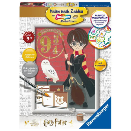 Malen-nach-Zahlen-Set mit Harry Potter, Hedwig und Hogwarts Express, geeignet für Kinder ab 9 Jahren.