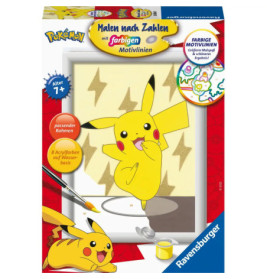 Malset-Box mit Pikachu aus Pokémon, Malutensilien und Blitz-Hintergrund.