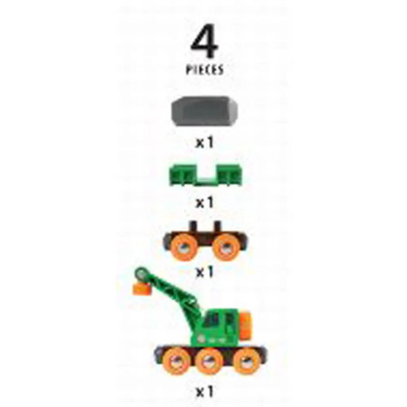 Ravenburger 63369800 Grüner Kranwagen mit Anhänger und Fracht BRI Bahn