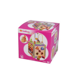 Rosa Eichhorn-Box mit buntem Holz-Spielwürfel für Kinder ab 1,5 Jahren, vielseitige Aktivitäten.