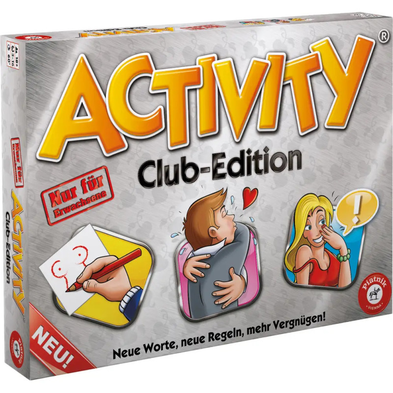Activity Club-Edition: Brettspielbox mit verspielten Zeichnungen, deutscher Aufschrift, nur für Erwachsene geeignet. Activity Club-Edition: Brettspielbox mit verspielten Zeichnungen, deutscher Aufschrift, nur für Erwachsene geeignet.