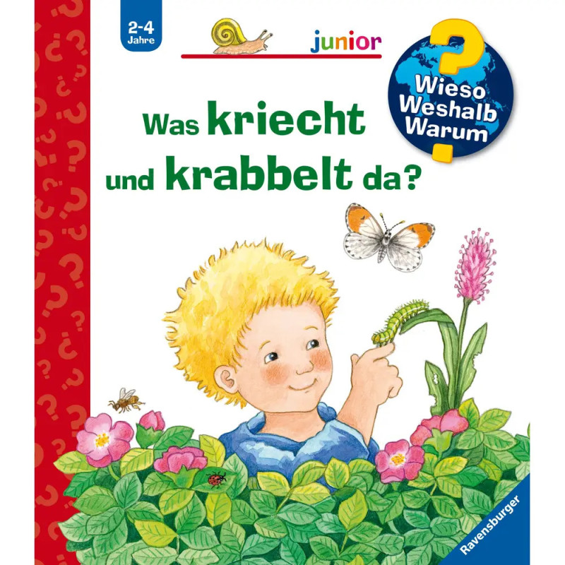 Kind im Gebüsch zeigt auf Schmetterling deutsches Buchcover mit bunten Illustrationen und Text. Kind im Gebüsch zeigt auf Schmetterling deutsches Buchcover mit bunten Illustrationen und Text.