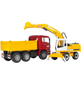 MAN TGA Kipp-LKW und Liebherr Schaufelbagger