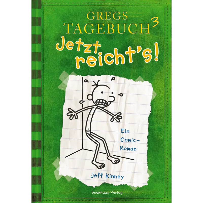 Grünes Cover von Gregs Tagebuch 3: Jetzt reichts! mit Cartoon-Junge und Schrift im Handschriftstil. Grünes Cover von Gregs Tagebuch 3: Jetzt reichts! mit Cartoon-Junge und Schrift im Handschriftstil.