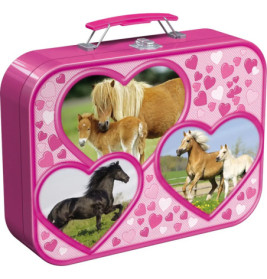 Schmidt Spiele Puzzle Pferde im Metallkoffer  2 x 26 Teile, 2 x 48 Teile