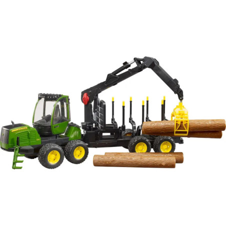 John Deere 1210E Rückezug mit 4 Baumstämmen und Holzgreifer