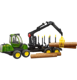 John Deere 1210E Rückezug mit 4 Baumstämmen und Holzgreifer