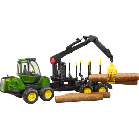 John Deere 1210E Rückezug mit 4 Baumstämmen und Holzgreifer