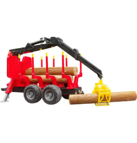 Rückeanhänger mit Ladekran, 4 Baumstämmen und Holzgreifer