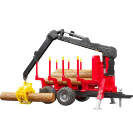 Rückeanhänger mit Ladekran, 4 Baumstämmen und Holzgreifer