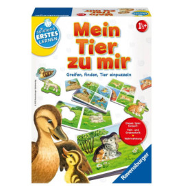 Ravensburger Puzzlebox mit Enten, Ferkeln, Schafen und dem Titel Mein Tier zu mir auf Deutsch.