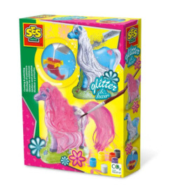 Bunte SES Creative-Box mit Spielzeugpferden, Farben und Zubehör zum Dekorieren mit Glitzer und Haar.