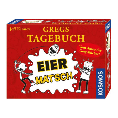 Rote Box von Gregs Tagebuch: Eier Matsch, mit Comicfiguren und gelbem Fettdruck-Titel.