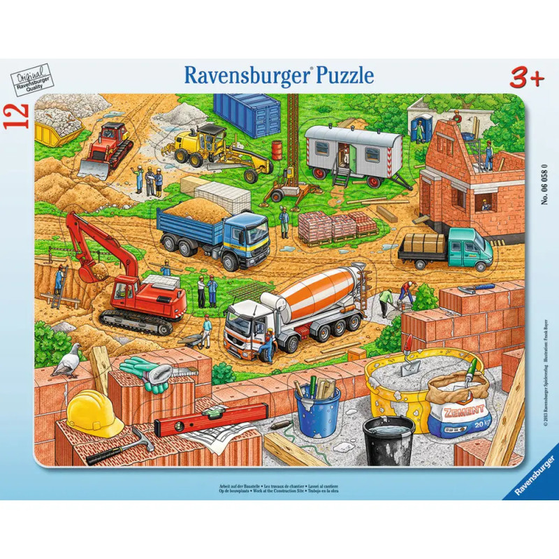 Ravensburger Kinderpuzzle - 06058 Arbeit auf der Baustelle - Rahmenpuzzle für Kinder ab 3 Jahren, mit 12 Teilen Ravensburger Kinderpuzzle - 06058 Arbeit auf der Baustelle - Rahmenpuzzle für Kinder ab 3 Jahren, mit 12 Teilen