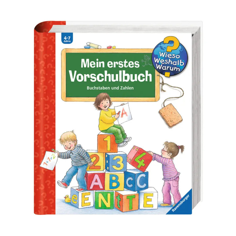 Kinder spielen mit Buchstaben- und Zahlenklötzen auf dem Cover von Mein erstes Vorschulbuch (deutsch). Kinder spielen mit Buchstaben- und Zahlenklötzen auf dem Cover von Mein erstes Vorschulbuch (deutsch).