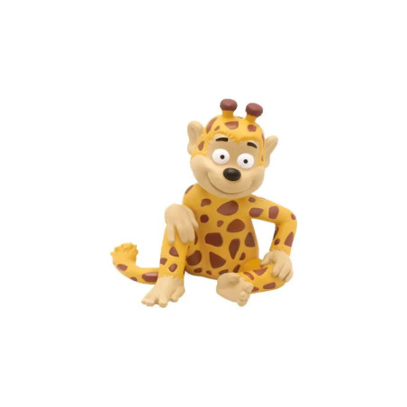 Cartoon-Gepardenfigur mit orangefarbenem Fell, braunen Flecken und spielerischem Blick sitzt mit verschränkten Beinen.