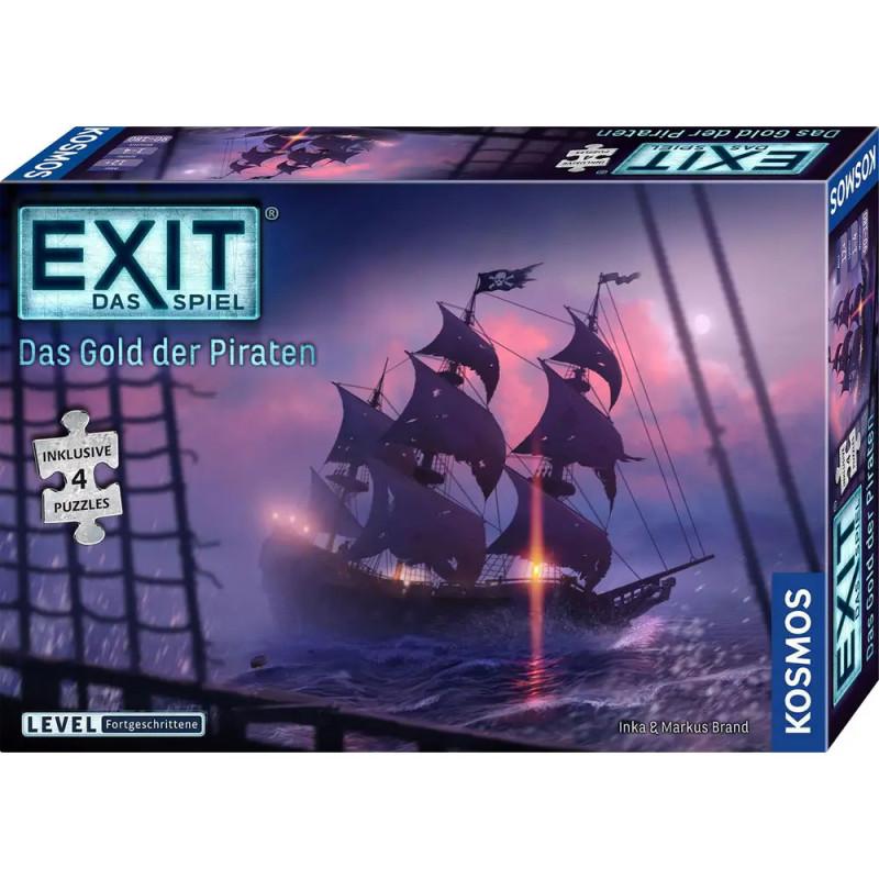 EXIT Das Spiel: Das Gold der Piraten - Spielschachtel mit Piratenschiff, das nachts segelt. EXIT Das Spiel: Das Gold der Piraten - Spielschachtel mit Piratenschiff, das nachts segelt.