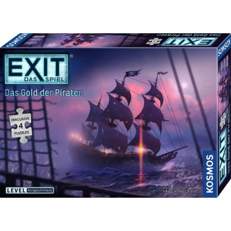 EXIT Das Spiel: Das Gold der Piraten - Spielschachtel mit Piratenschiff, das nachts segelt.