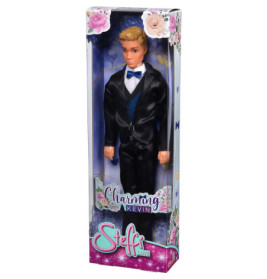 Blonde männliche Puppe im Smoking in einer blumig gestalteten Charming Kevin, Steffi Love Verpackung.