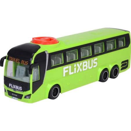 Grüner Spielzeugbus mit FlixBus-Logo und TRAVEL BUS auf dem Frontdisplay. Grüner Spielzeugbus mit FlixBus-Logo und TRAVEL BUS auf dem Frontdisplay.