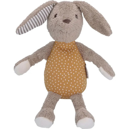 Plüschhase mit langen Schlappohren, geflecktem gelbem Bauch und weichem grauem Fell. Plüschhase mit langen Schlappohren, geflecktem gelbem Bauch und weichem grauem Fell.