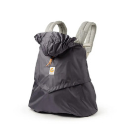 Grauer Rucksack mit gepolsterten, hellgrauen Trägern und Kordelzug, auf weißem Hintergrund.