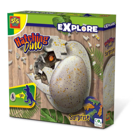 Hatching Dino Surprise: Verpackung mit abgebildetem Dinosaurier, der aus einem gesprenkelten Ei schlüpft.