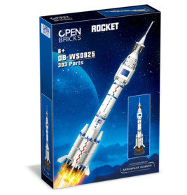 OPEN Bricks Raketen-Bauset: Hohe weiße Rakete, für Kinder ab 6 Jahren, enthält 303 Teile.