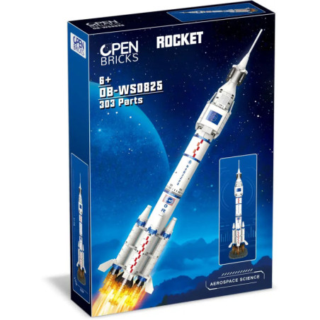 OPEN Bricks Raketen-Bauset: Hohe weiße Rakete, für Kinder ab 6 Jahren, enthält 303 Teile.