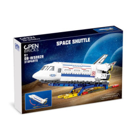 OPEN BRICKS Space Shuttle Bauset mit 315 Teilen für Kinder ab 6 Jahren, Abbildung der Raumfähre auf der Verpackung.