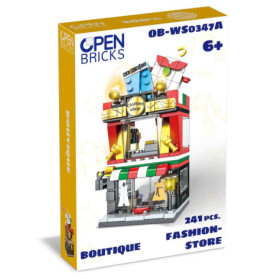 Open Bricks Spielset: Buntes, zweistöckiges Boutique-Gebäude, 241 Teile, ab 6 Jahren.
