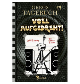 Cover von Gregs Tagebuch 17: Voll aufgedreht! mit gezeichnetem Jungen, der Gitarre zwischen Lautsprechern spielt.