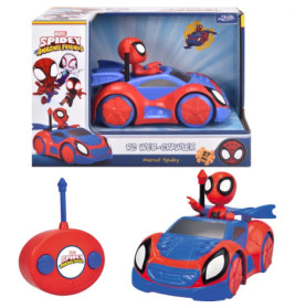 RC Spidey Web-Crawler Spielzeugauto mit Spidey-Figur, Fernbedienung und Verpackung mit Spidey-Grafik.