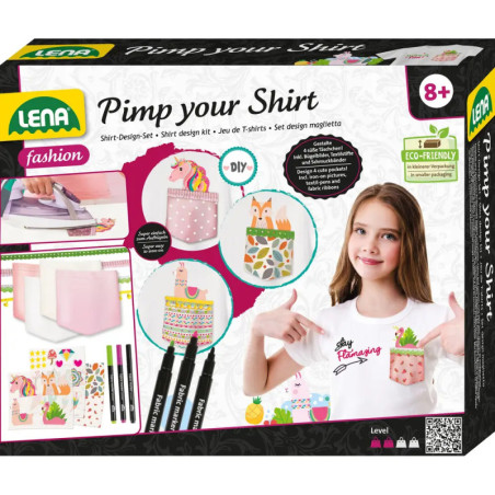 Lena Pimp your Shirt DIY-Set: Box mit Shirt-Designs, Stiften, empfohlen ab 8 Jahren.