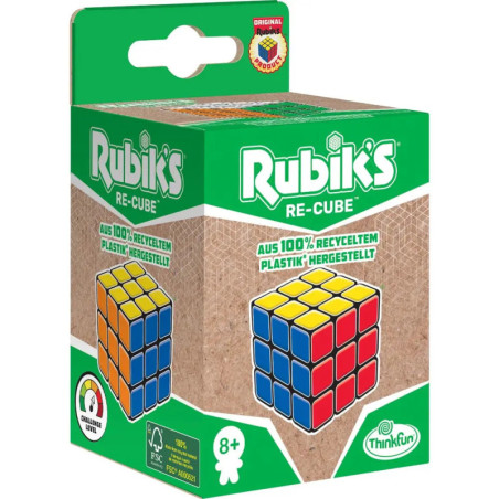 Rubiks Re-Cube, grüne Verpackung, aus 100 % Recyclingplastik, geeignet für Kinder ab 8 Jahren.